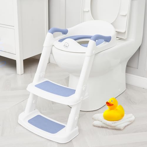 Forbena Blue Toddler Boys Toilet Potty Training Seat with Step Stool Ladder, Baby Child Kids Adjustable Height Sturdy Potty Seat with Soft Cushion and Comfortable Handles (White and Blue)
