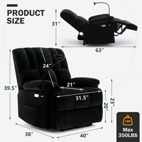 Flusgo Power Overstuffed Lazy Boy Recliner Chair With Phone Holder, Usb Port & Integrated Arms, Chenille Fabric Ergonomic Power Recliner Chair With High Resilience Sponge Side Pockets #TOP1