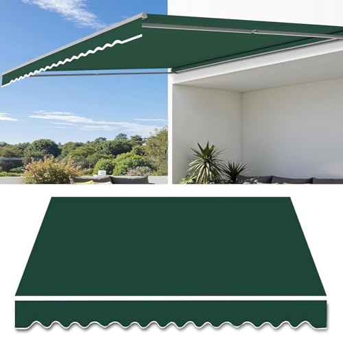 HighQuali - Toldo retráctil manual de tela de poliéster resistente al agua de 16.4 x 10 pies, color verde, para patio al aire libre, terraza, refugio