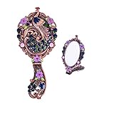 Moiom Vintage Style Foldable Oval Peacock Pattern Makeup Hand/Table Mirror (Copper Red)
