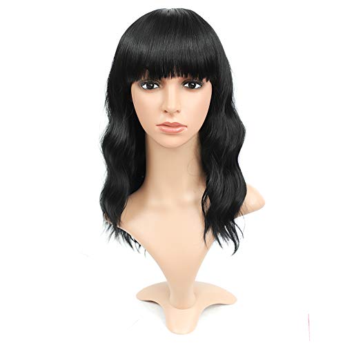 Natural Wavy Wig Short Bob Curly Wig With Bangs Synthetic Heat Resistant Fashion Hairstyles For Women 14" Natural Color