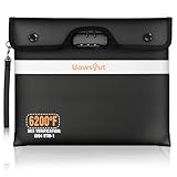 6200℉ Fireproof Document Bag with Lock, Portable Money Bag with Zipper Closure, Water Resistant Envelope with Reflective Strip for A4 Letter, Tablet, Valuables, Cash and Passport (14.3'x11.2', Black)
