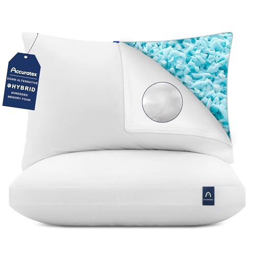 ACCURATEX Pillows King Size Set of 2, Hybrid Shredded Memory Foam Pillow[Adjustable Loft], Fluffy Down Alternative Fill Removable Cotton Cover, Firm Supportive Pillow for Side Back Sleepers
