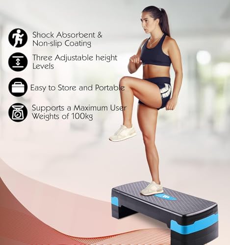 FK Sports Aerobic Exercise Stepper Adjustable Height 2-5 Step Levels 10 15 20 25 & 30 cm Suited for Cardio, Yoga, Workout Training Indoor Outdoor Fitness for Home & Gym (3 Levels Blue) - Image 7