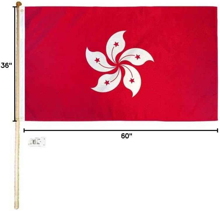 3x5 3'x5' Hong Kong Polyester Flag with 5' (Foot) Flag Pole Kit with Wall Mount Bracket & Screws (Imported)