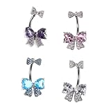 AKOOSY Piercing de Ombligo para Mujeres 4 Piezas Acero Inoxidable Lazos y Gemas de Imitación Colores Joyería para Piercing de Ombligo Elegante y Seguro Uso Diario