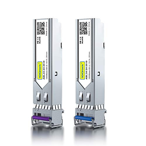 Image of 10Gtek a Pair of 1.25G SFP Bidi Transceiver, 1000Base-BIDI SingleMode Simplex LC Fiber Module for Cisco GLC-BX-D, Ubiquiti UniFi UF-SM-1G-S, Mikrotik and More, SMF 1490nm /1310nm, DDM, up to 20 km