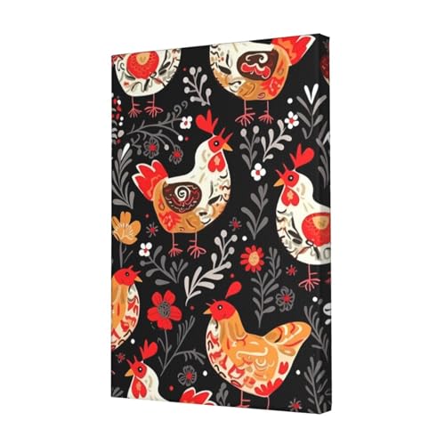 Toile coq mignon et poules deco murale moderne 45x30cm
