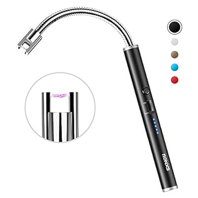 RONXS Lighter, Upgraded Candle Lighter Camping Lighter Grill Lighter USB Lighter Plasma Arc with LED Battery Display Safety Switch, Longer Flexible Neck for Candle Cooking BBQs Fireworks (Black)