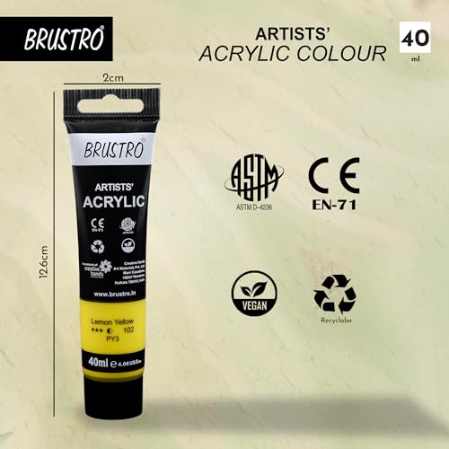 Image of BRUSTRO Artists Acrylic Paint Tube | 40ml, Lemon Yellow (Pack of 2)|Non-Toxic, Water based, Inter Mixable, Ideal for Painting, Textured Effects on Canvas, Paper, Fine Art Student and Professionals