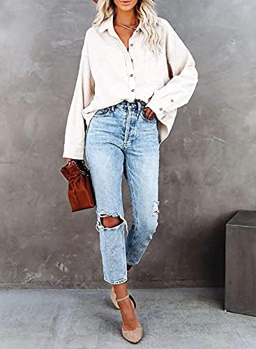Women's Corduroy Button Down Pocket Shirts Casual Long Sleeve Oversized Blouses Tops 4 Women's Corduroy Button Down Pocket Shirts Casual Long Sleeve Oversized Blouses Tops