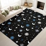 Genérico Alfombra Cielo Nocturno Estrellas Luna per Habitación Niños, Negro Dibujos Animados, 60 x 120 cm Antideslizante Alfombras Pasillera Microfibra Pelo Corto Suave para Salón Dormitorio Cocina