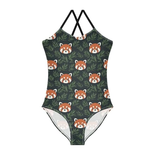 Girls Swimwear 3-10 Years One Piece Halter Swimsuit Red Panda Beach Bathing Suit