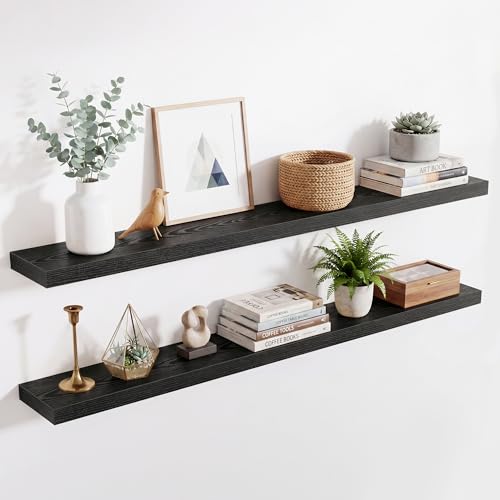 Image of Acovy 55in Long Floating Shelves for Wall Set of 2, Wood Wall Shelves for Bathroom Bedroom Kitchen Living Room Laundry Room, Modern Floating Shelf for Home Decor
