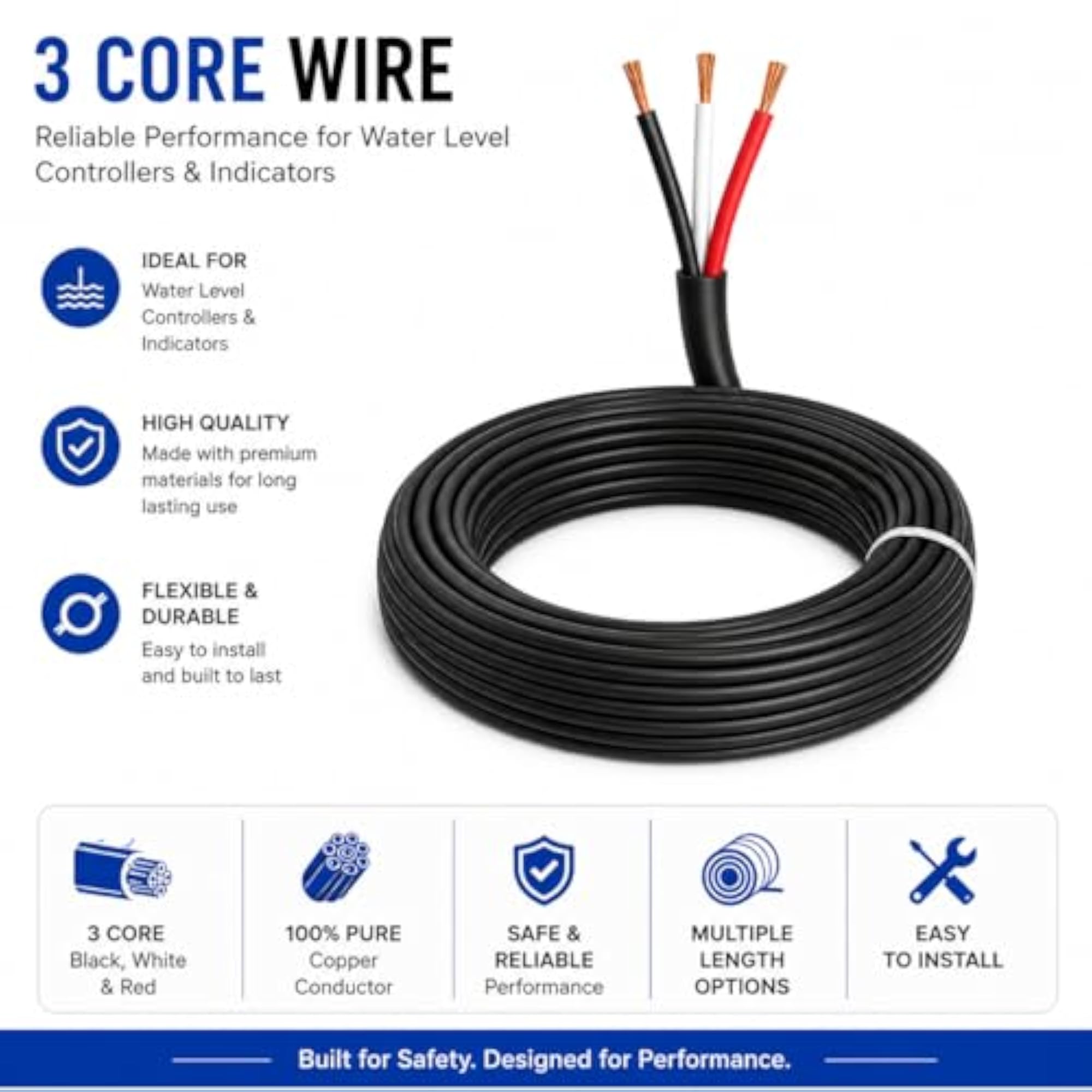 3 Core Wire for Water Level Controller & Indicator, 30 MTR