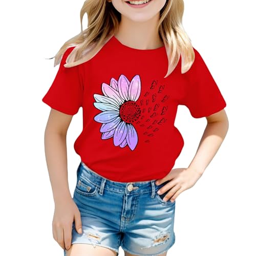 Summer Tops for Girls Casual Vintage Short Sleeve T-Shirt Girls Loose Round Neck Elastic Tee3