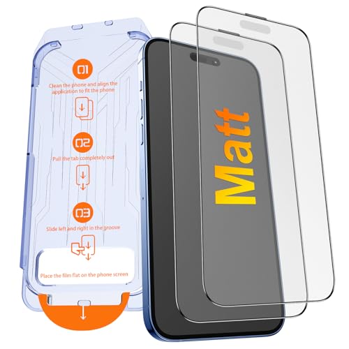 Kuteja Matt Panzerglas für iPhone 16 [2 Stück] 9H Härte Full Screen Matte Schutzfolie Automatische Staubentfernung Folie Anti-Fingerabdruck Blendschutz