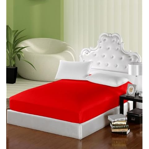 Drap-housse en jersey rouge 100 % coton 140 cm x 200 cm à 160 cm x 200 cm 135 g/m² Cover
