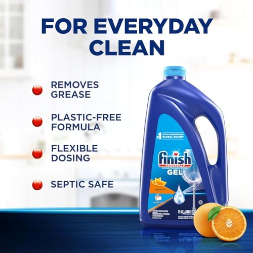 Image of Bundle of Finish Scent Liquid Gel, Orange Fresh, 75 Ounce + Finish Gel Liquid Dishwasher Detergent, Advanced Deep Cleaning Power Dish Soap, Fights Tough Stains, Septic Safe, Lemon Scent, 75oz