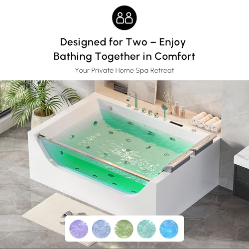 Foto de Bañera de hidromasaje rectangular de 70.8 pulgadas para 2 personas con control de termostato cascada y burbujas hidráulicas (contemporánea) (imagen 5)