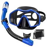Schnorchelset Erwachsene,Schnorcheln Set mit Taucherbrille und Trocken Schnorchel,Anti-Fog Anti-Leck Schnorchelmaske Tauchmaske aus Gehärtetem Glas,für Tauchen Schnorcheln Schwimmen,Dry Schnorchel