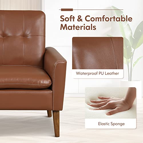 Giantex Modern Leather Accent Chair - Mid-Century Arm Chairs For Living Room, Single Sofa Chair With Backrest And Wide Armrests, Upholstered Living Room Chair, Max Load 400Lbs, Brown #TOP6