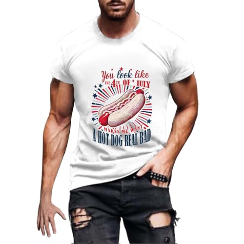Camisetas modernas para hombre para el día a día, ocio al aire libre. Elegante camiseta con diseño de perrito caliente, ideal para actividades de primavera y verano, Blanco, L
