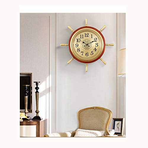 Wall Clock American Helmsman Living Room Home Solid Wood Clock Watch European Creative Large Wall Watch Retro Mediterranean Clocks (Color : A) - Image 3
