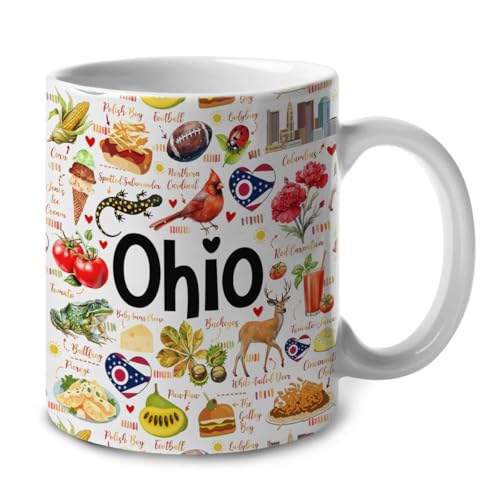 Lotacy Ohio Symbols Colorful Ceramic Coffee Mug, 11 oz - Ohio Souvenir Gift Idea for Men and Women