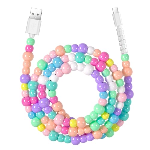 WESADN USB to USB C Cable for iPhone Charging Cable Cute Candy Color Beads USB A to USB C Charging Cord for iPhone Charger Cord 3.3FT USB Type C Charger Cords for iPhone 17 16 Pro Max/Galaxy Colored
