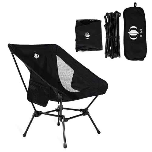 D-LO Ultralight Camping Chair - Black - Upgraded Dual Pocket - High Strength 600D Oxford Fabric - 7075 Aluminum Alloy - Great for Camping, Hiking, Lounging