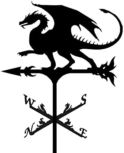 Alnicov Girouette vintage en métal avec motif animal - Noir - Indicateur de direction du vent - Pour jardin, toit, padel - Décoration - Girouette (dragon du feu)
