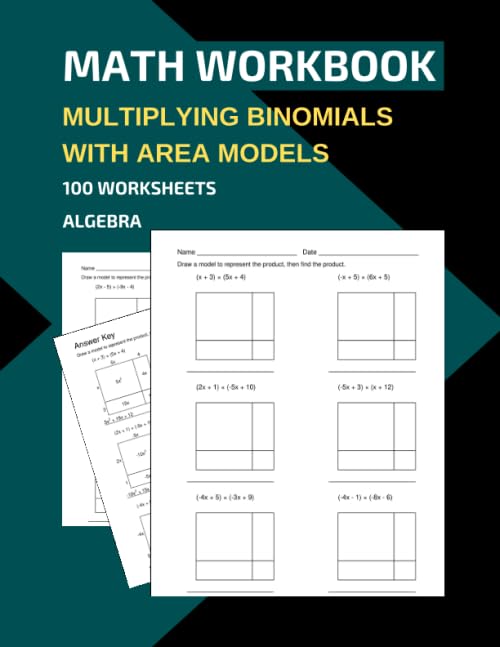 Math Workbook Multiplying Binomials With Area Models 100 Sheets Algebra