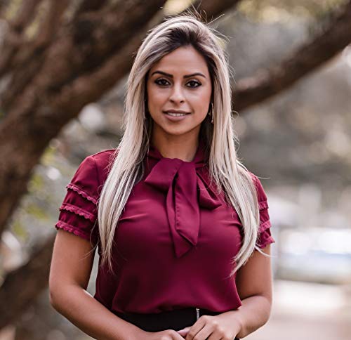 Blusa Feminina Social Moda Evangelica Detalhe Laço Renda M/40, Marsala/Bordô