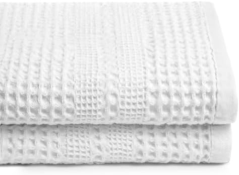 GILDEN TREE Waffle Towels for Bathroom, 100% Cotton Quick Dry Towel, Waffle Bath Towels Large, Absorbent Lightweight Travel Towel, Bath Towels Set of 2, Classic Style (White) - Thumbnail 3
