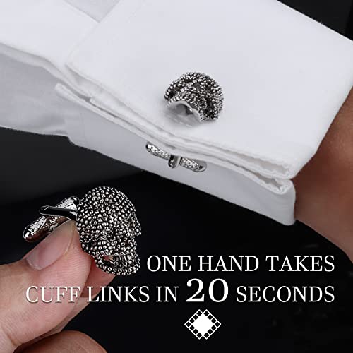 Cufflinks for Men with Tuxedo Studs in Gift Box, Gold or Silver Tone Skull Cuff links for Black Bow tie Navy Blue Suit White Shirts ; Mens Jewelry or Accessories on Halloween Birthday Party Christmas2