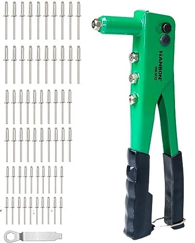 Homdum Non Slip 10 inch Rivet Gun Hanbon Riveter Nail Gun, Pop Riveter Replaceable Nozzle with 60 Pc Bllind Rivets (Yellow/Green) (B07HZ1P2XH) Amazon Price History, Amazon Price Tracker