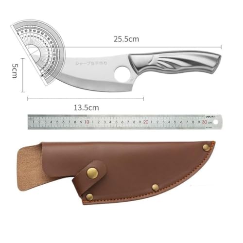 Image of Chef Knife with Leather Sheath, Full Tang Kitchen Knife with Ergonomic Wooden Handle, Multipurpose Stainless Steel Blade for Cutting Meat, Vegetables, Fruits (Chef Knife)