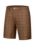 Lars Amadeus Brown Plaid Shorts for Men's Flat Front Summer Chino Checked Tartan Golf Shorts 32