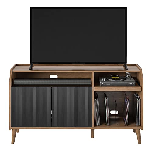 Novogratz Magnolia Tv Console/Record Station, Walnut/Black #TOP1