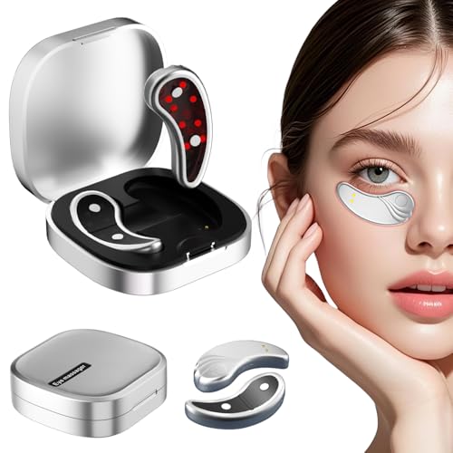 Under Eye Red Light Care Device Portable Eye Skin Care Patches with EMS Gentle Pulse Compact Eye Grooming Tool for Daily Eye Area Care Silver