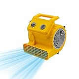 Bodentrockner & Radialventilator, 3 Geschwindigkeiten | 3 Blaswinkel (0°/45°/90°) | 250W Kupfermotor | 120 Min. Timer | 14.76ft Kabel | Leise (≥45 dB) | Ideal für Bau, Reinigung, Trocknung (Gelb)