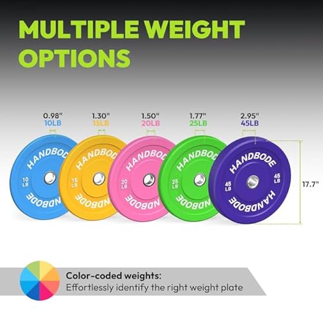 Colored Bumper Weight Plates Olympic Weight Plate Set 2-Inch, 10/15/20/25/35/45/55 lb Barbell Weight Plates Set for Home Gym, Rubber Strength Training Weights Plates for Weight Lifting