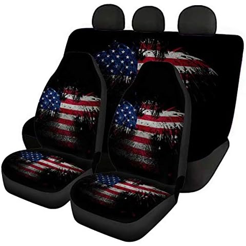 Pensura Automotive Car Seat Covers Full Set in American Flag Eagle Pattern Breathable Mesh Cloth Front and Back Seats Protectors Covers Fit Most Car Truck Van SUV Cover