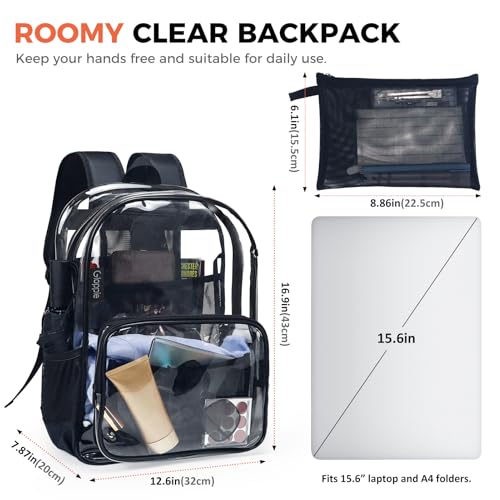 Image of Gloppie Clear Backpack - Heavy-Duty TPU Security Bookbag for Work, Travel & Stadium Events | Fits 15.6 inch Laptop