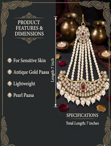 Image of Gold-Plated Head Passa Jewelry For Women Kundan Pearl Studded & Beaded Passa /Matha Patti Jhoomar Jewellery for Women & Girls Birthday Gifts