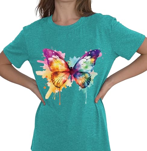 Image of Butterfly Shirts for Women Butterfly Graphic Tops Womens Vacation T-Shirt Nature Lover Tee