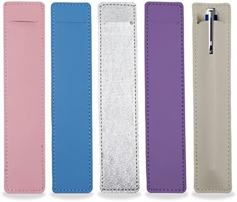 5Pcs Leather Single Fountain Pen Case, Soft Pen Sleeve Pouch for Men Women, Ballpoint Pencil Protective Cover Holder for Office, School, Business Gift (Blue, Beige, Purple, Silver, Pink)