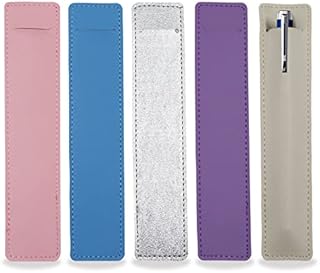 5Pcs Leather Single Fountain Pen Case, Soft Pen Sleeve Pouch for Men Women, Ballpoint Pencil Protective Cover Holder for Office, School, Business Gift (Blue, Beige, Purple, Silver, Pink)