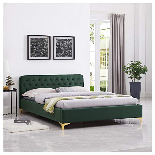 CARO-Möbel Polsterbett Glamour mit edlem Samtbezug in grün Doppelbett Bettgestell 140x200 cm im Barockstil, inkl. Lattenrahmen
